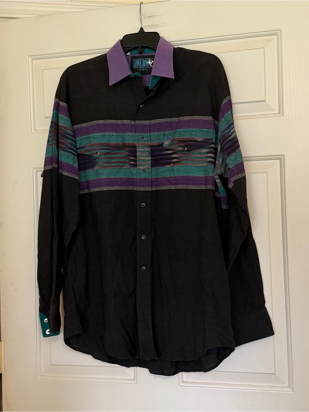Vintage Lone Roo by Roper Men’s Aztec Western Snap Front Shirt Size Large L USA
